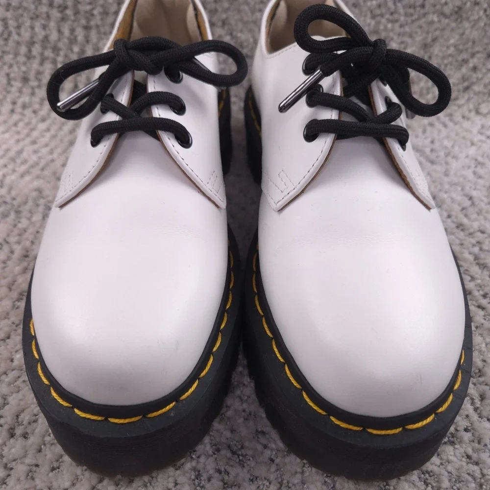 Dr Martens 1461 Quad Platform Shoes Women Size 7 Boots Low Top White Leather EUC